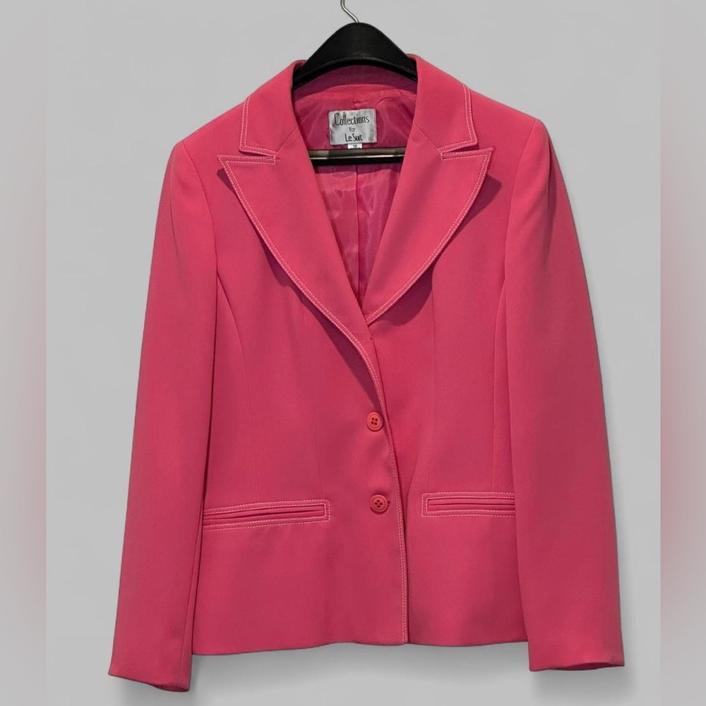 Vintage Le Suit Hot Pink Blazer Tailored Jacket Sz 10